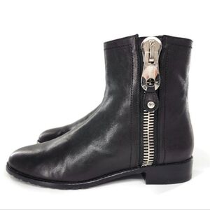 Stuart Weitzman Winzipper Black Nappa Leather Side-Zip Low Heel Ankle Boots